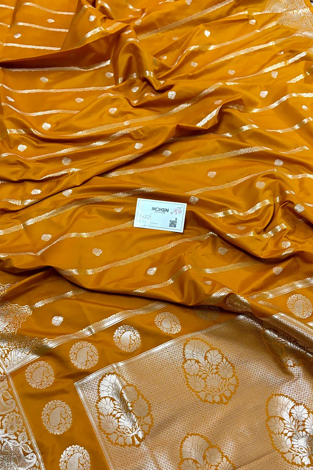 Mustard Orange Zari Katan Silk Banarasi Saree
