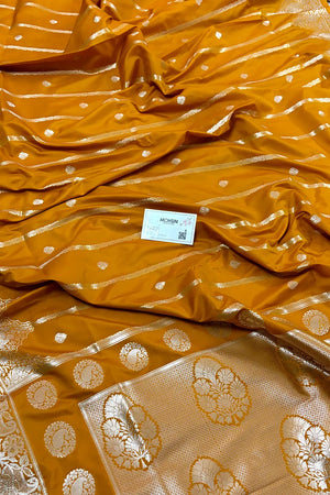 Mustard Orange Zari Katan Silk Banarasi Saree