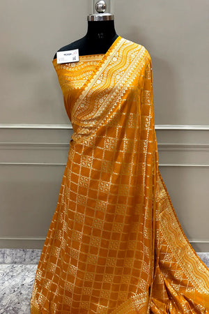 Mustard Pi Jaal Katan Silk Banarasi Saree