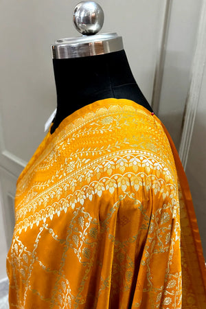 Mustard Pi Jaal Katan Silk Banarasi Saree