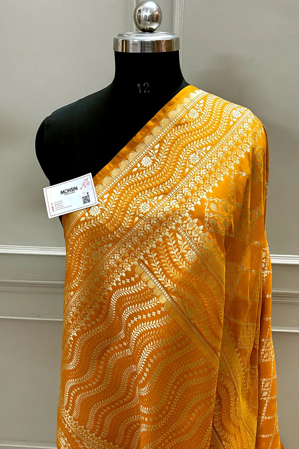 Mustard Pi Jaal Katan Silk Banarasi Saree