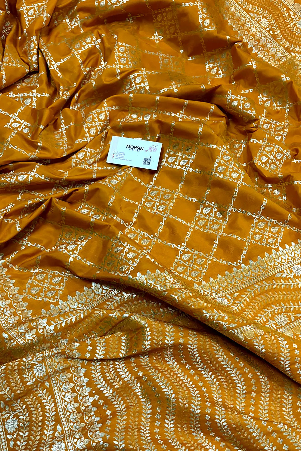 Mustard Pi Jaal Katan Silk Banarasi Saree