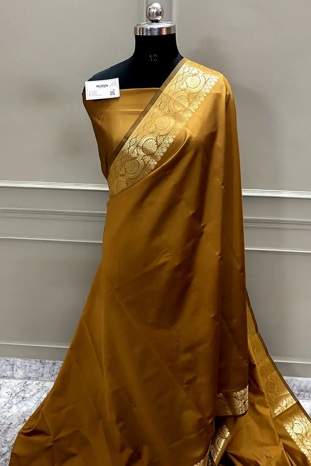 Mustard Plain Semi Katan Silk Banarasi Saree
