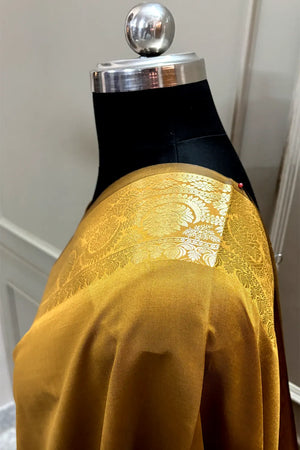 Mustard Plain Semi Katan Silk Banarasi Saree