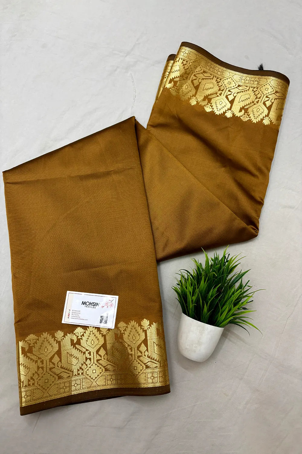 Mustard Plain Semi Katan Silk Banarasi Saree
