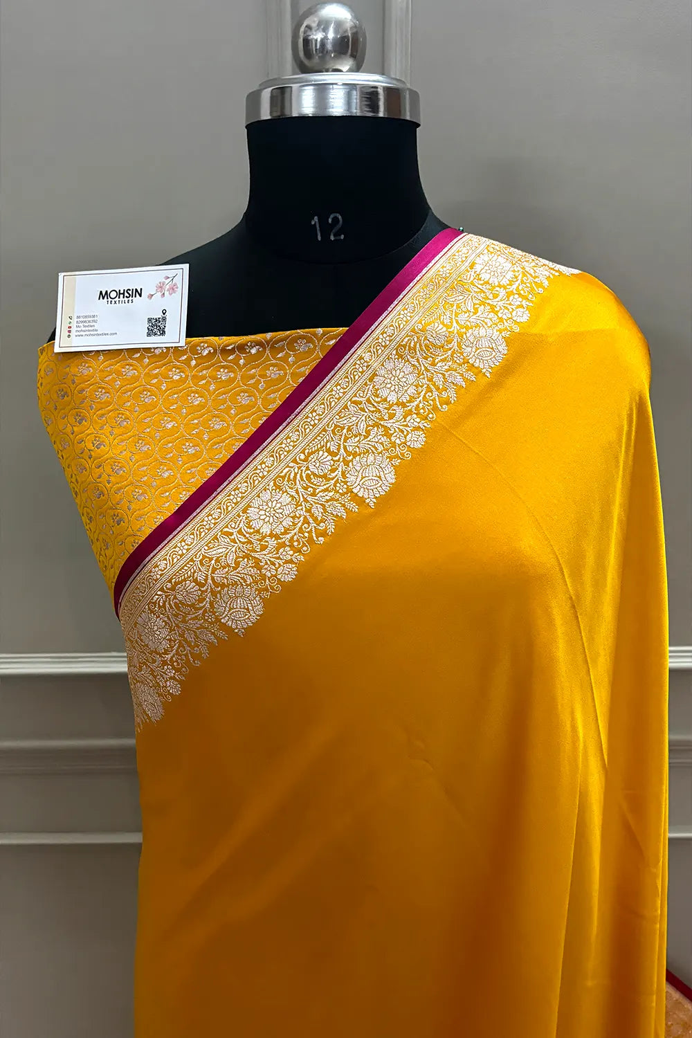 Mustard Plain Zari Border Katan Silk Banarasi Saree