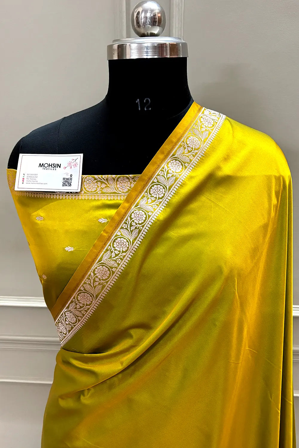 Mustard Plain Katan Mashru Silk Banarasi Saree