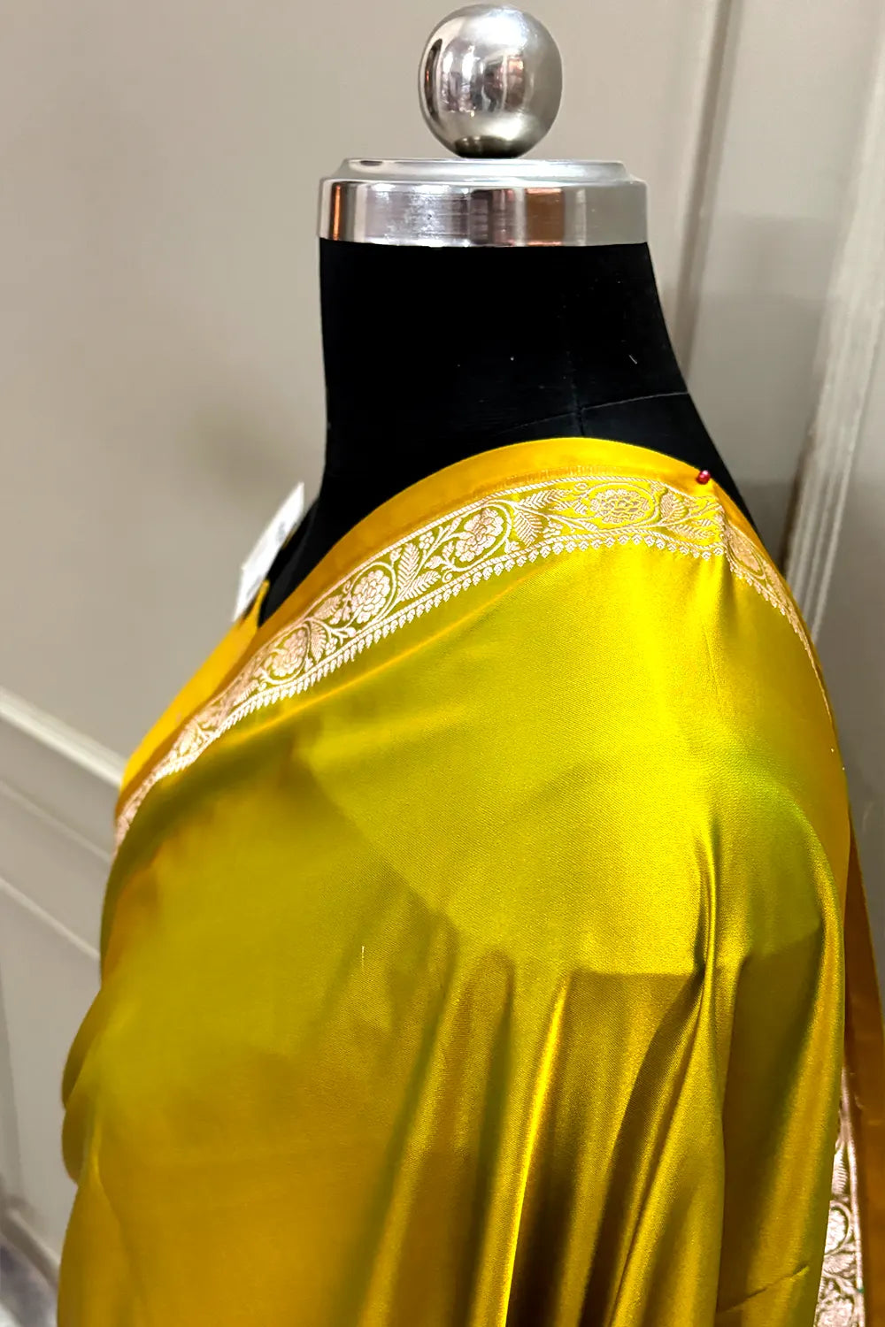 Mustard Plain Katan Mashru Silk Banarasi Saree