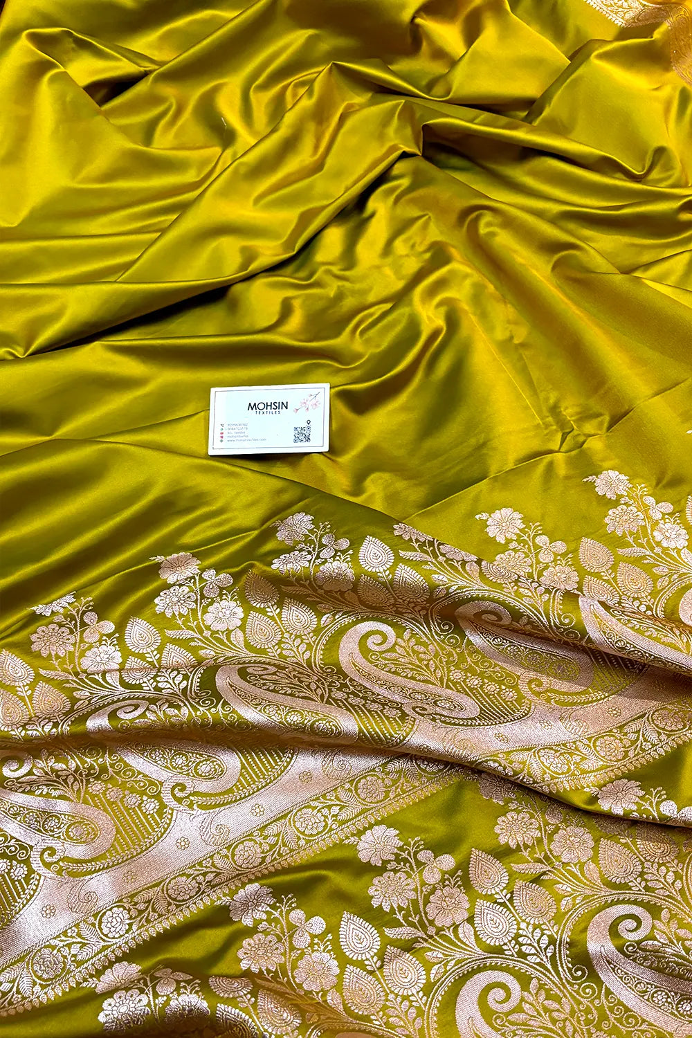 Mustard Plain Katan Mashru Silk Banarasi Saree