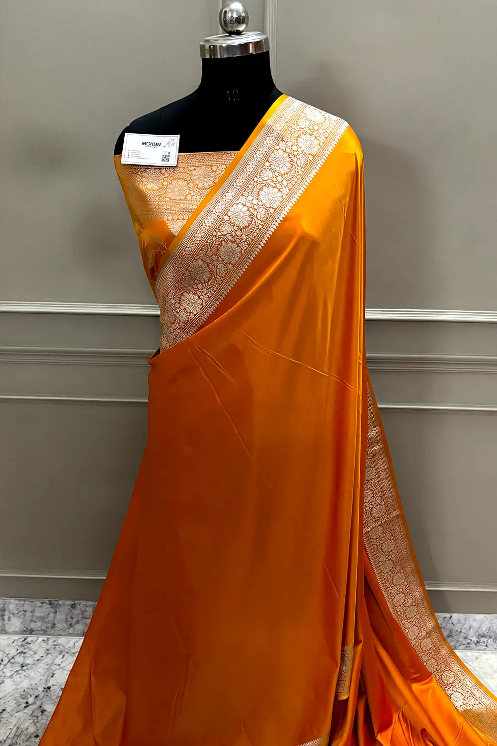 Mustard Plain Zari Katan Mashru Silk Banarasi Saree