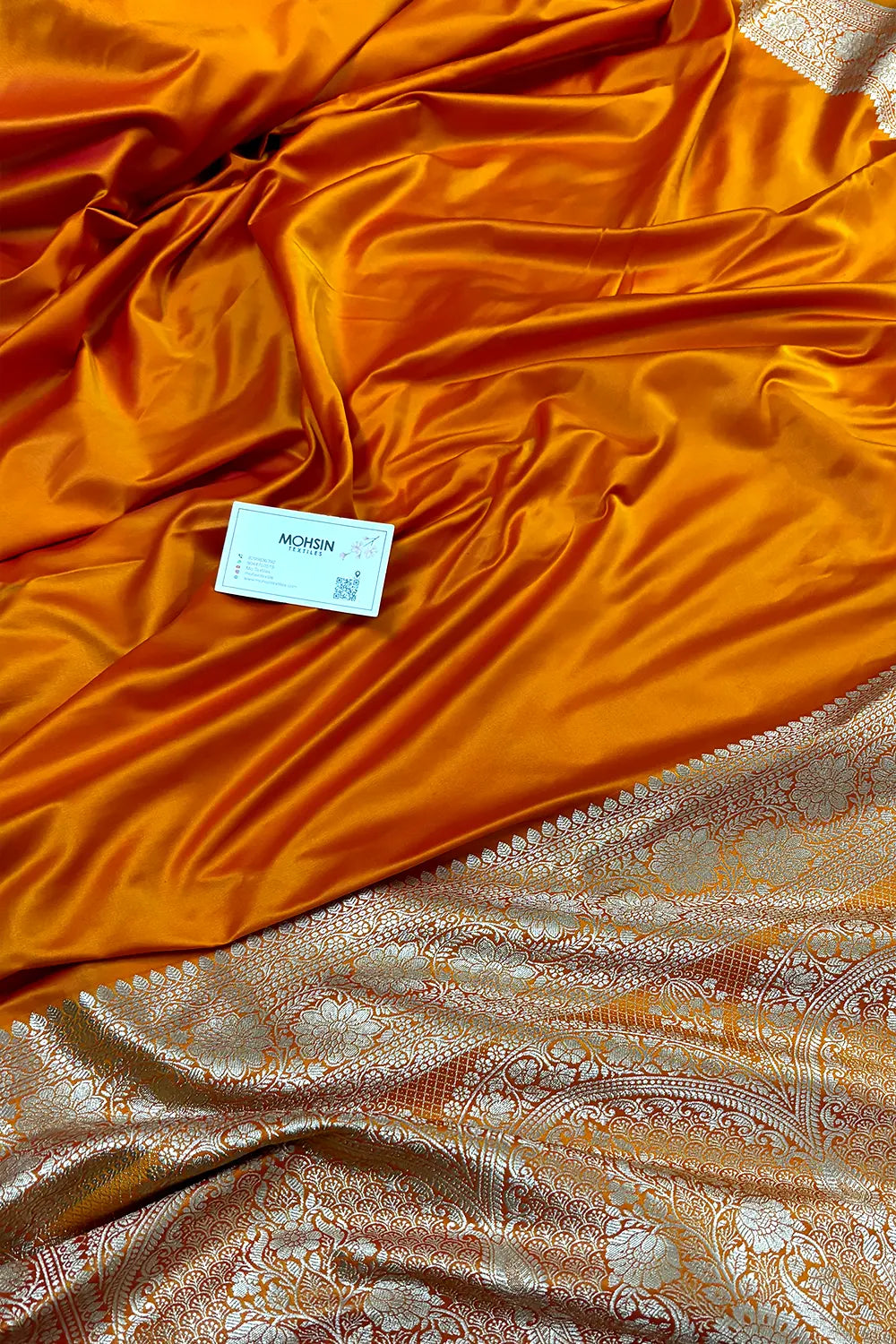 Mustard Plain Zari Katan Mashru Silk Banarasi Saree