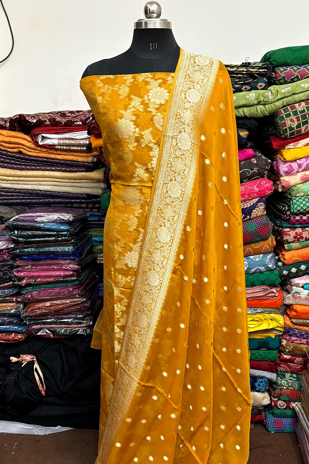 Mustard Pure Viscose Georgette Banarasi Suit