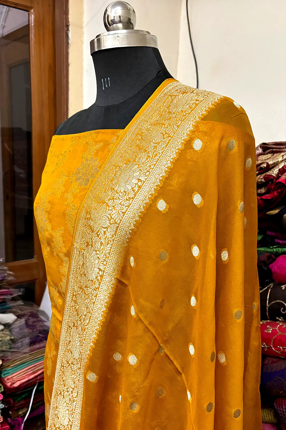 Mustard Pure Viscose Georgette Banarasi Suit