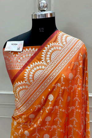 Mustard Quantum Jaal Katan Silk Banarasi Saree