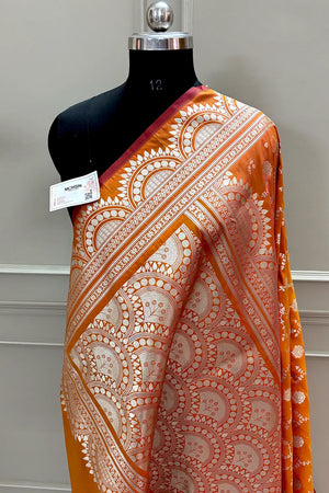 Mustard Quantum Jaal Katan Silk Banarasi Saree