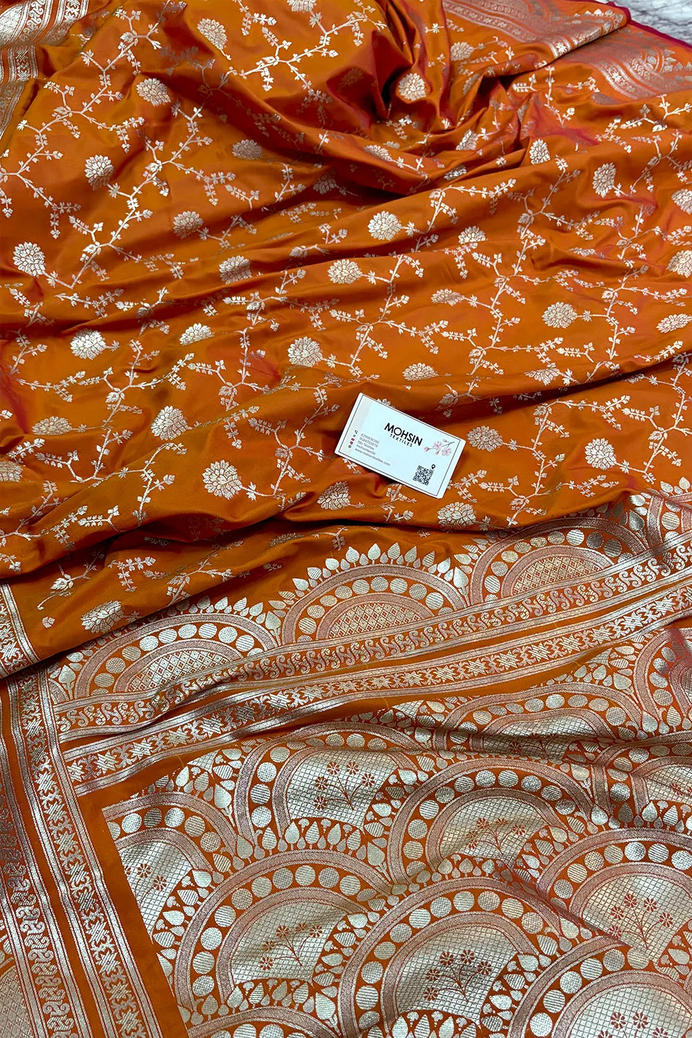 Mustard Quantum Jaal Katan Silk Banarasi Saree