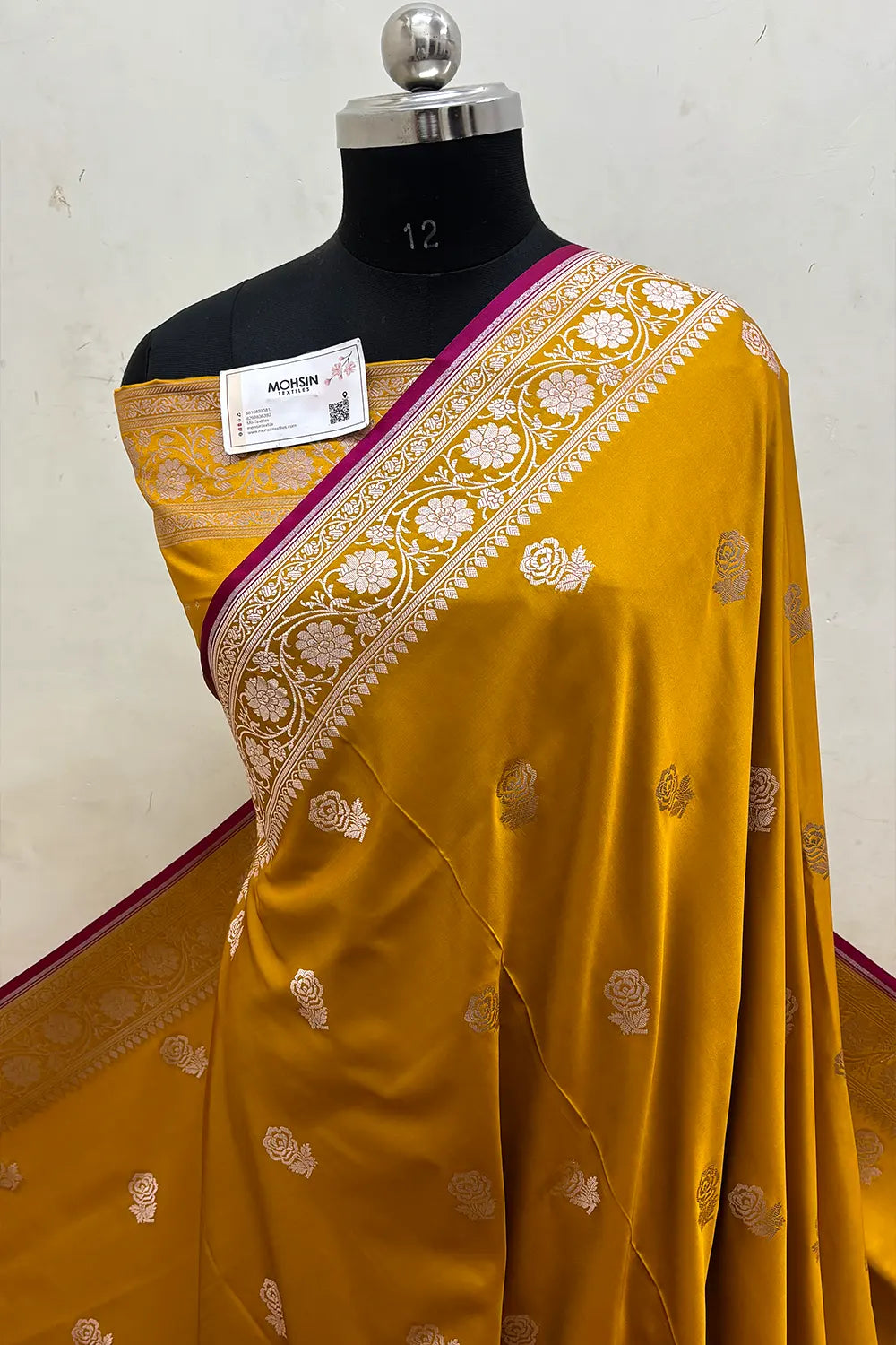 Mustard Rose Buti Katan Silk Banarasi Saree