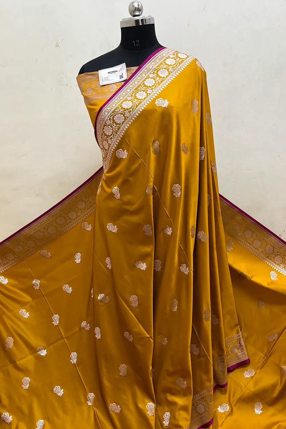 Mustard Rose Buti Katan Silk Banarasi Saree