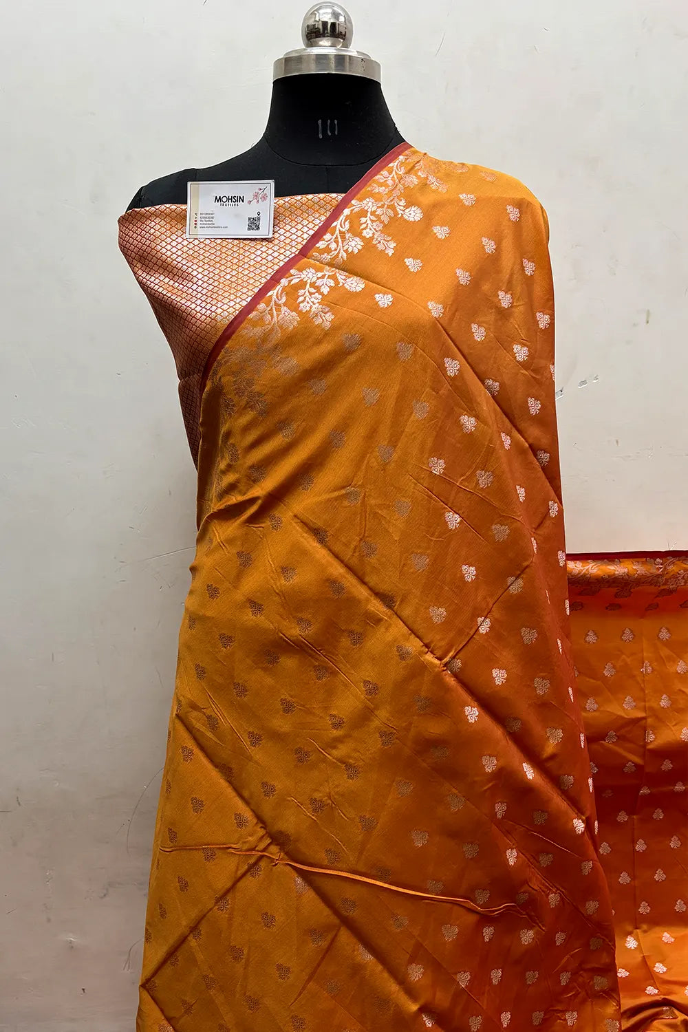 Mustard Semi Katan Silk Banarasi Saree