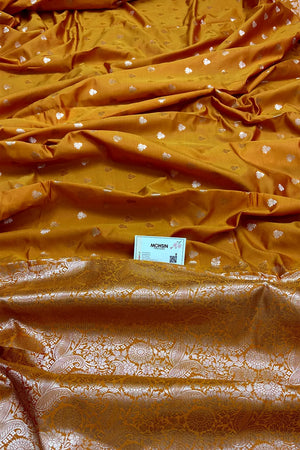 Mustard Semi Katan Silk Banarasi Saree