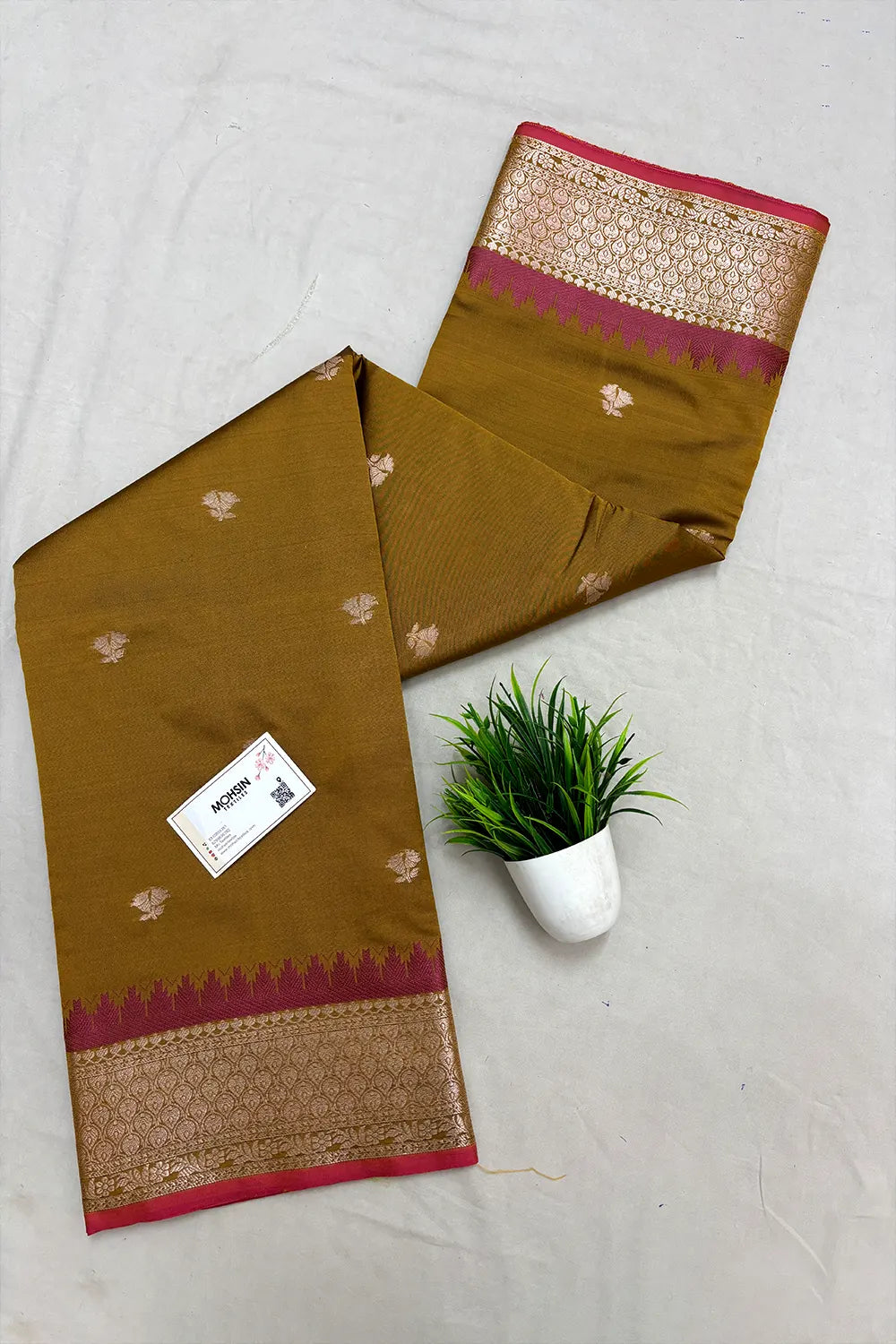 Mustard Semi Katan Silk Banarasi Saree