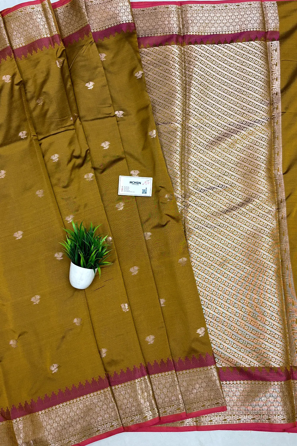Mustard Semi Katan Silk Banarasi Saree