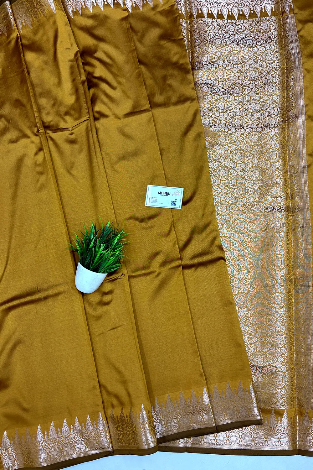 Mustard Semi Katan Silk Banarasi Saree