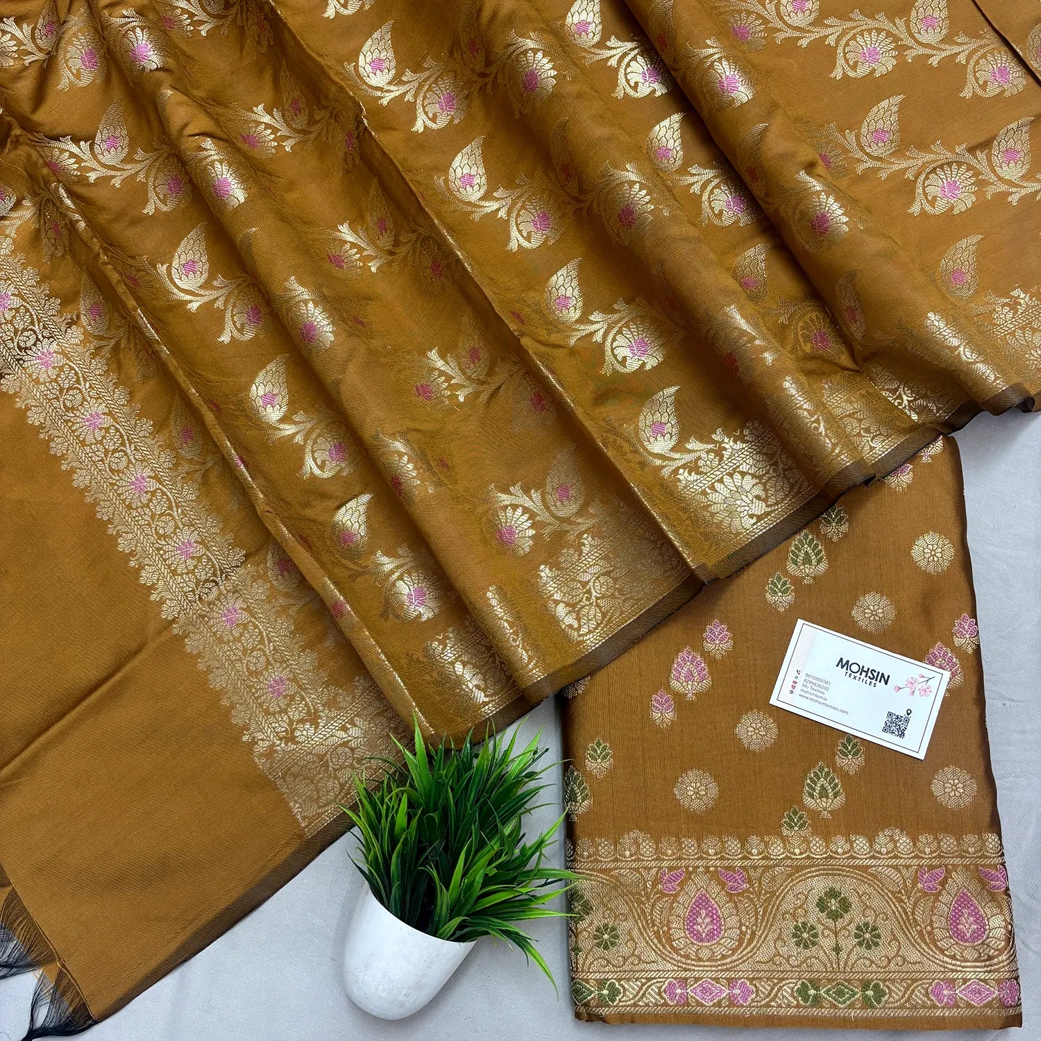 Mustard Semi Katan Silk Banarasi Suit
