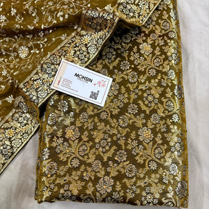Mustard Stone Work Kimkhab Silk Banarasi Gharara