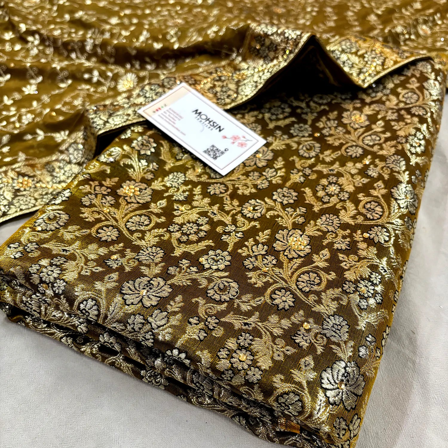 Mustard Stone Work Kimkhab Silk Banarasi Gharara