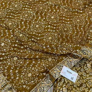 Mustard Stone Work Kimkhab Silk Banarasi Gharara
