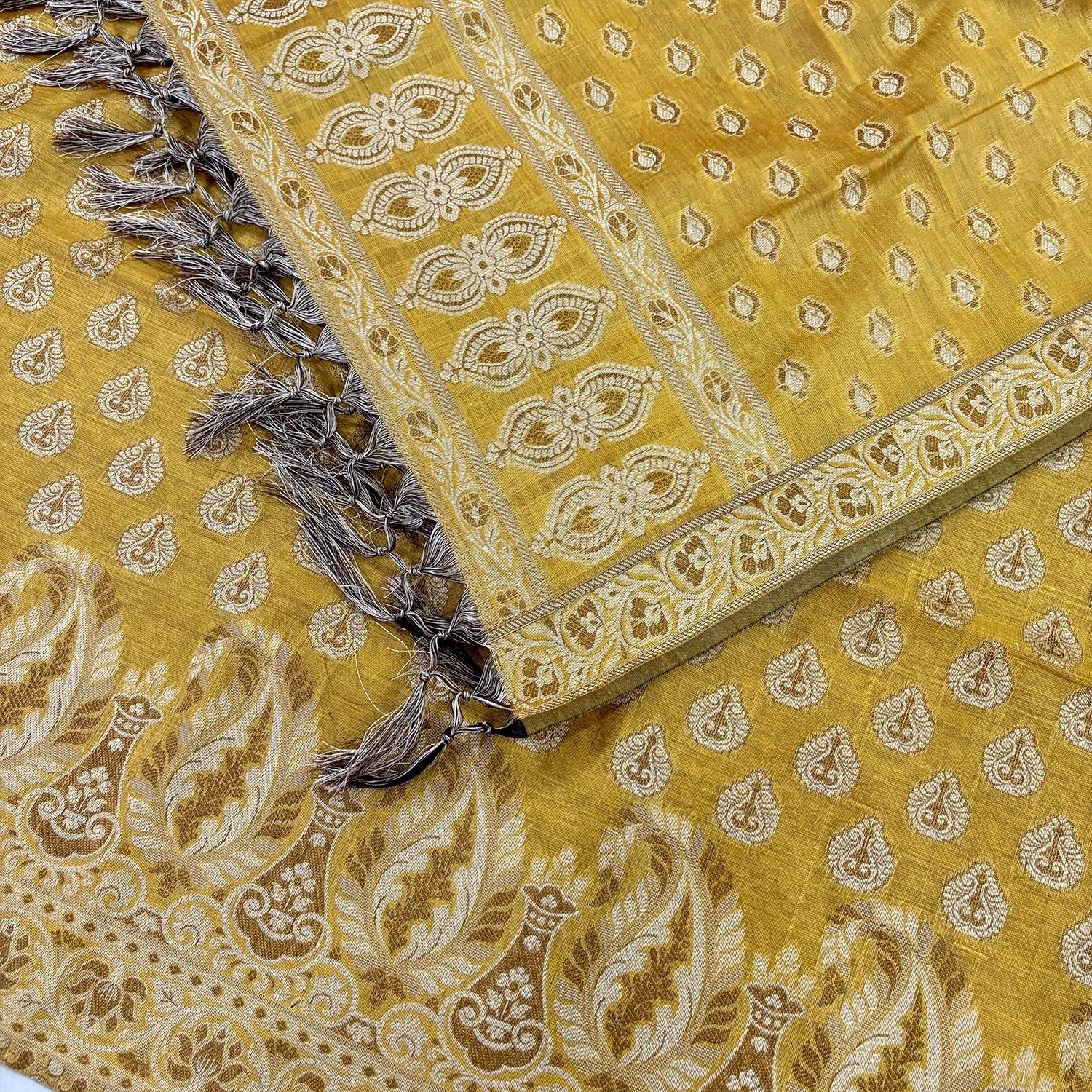Mustard Surahi Buti Cotton Silk Banarasi Suit