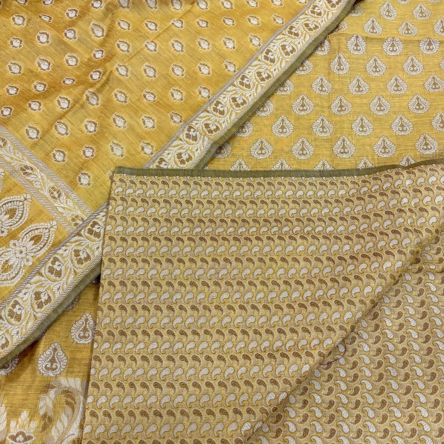 Mustard Surahi Buti Cotton Silk Banarasi Suit