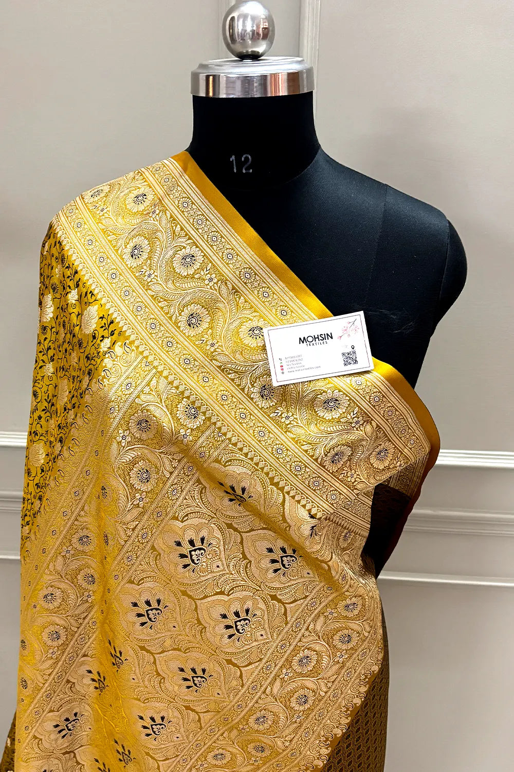 Mustard Yellow Chunni Munni Buti Katan Silk Banarasi Saree