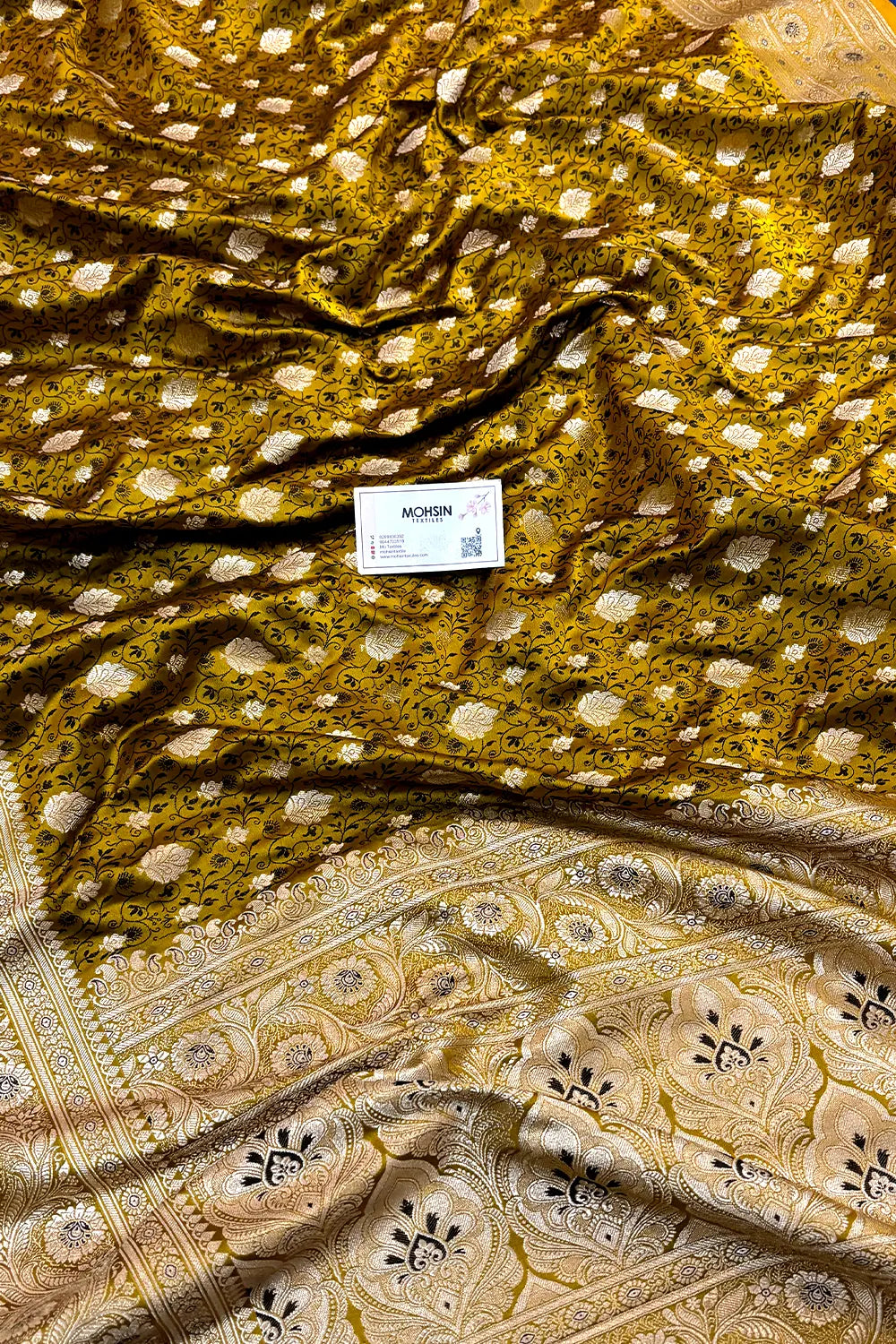 Mustard Yellow Chunni Munni Buti Katan Silk Banarasi Saree