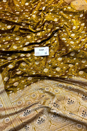 Mustard Yellow Chunni Munni Buti Katan Silk Banarasi Saree