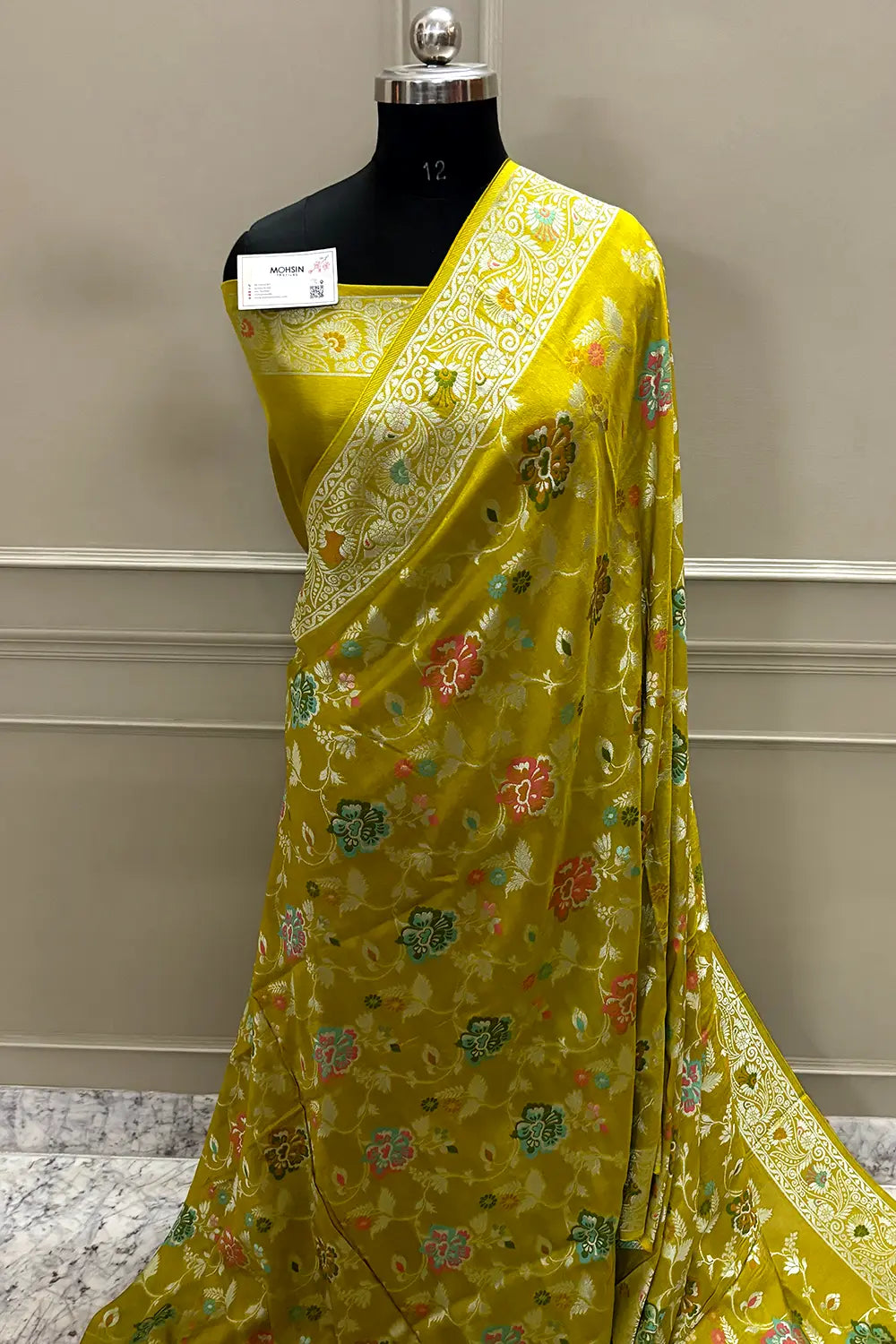 Mustard Zari Tussar Georgette Silk Banarasi Saree