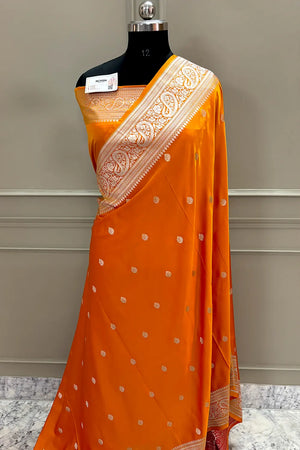 Mustard Zari Katan Silk Banarasi Saree