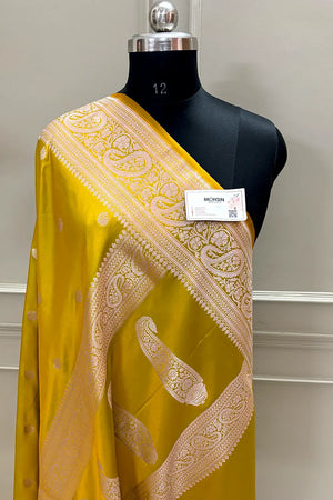 Mustard Zari Katan Silk Banarasi Saree