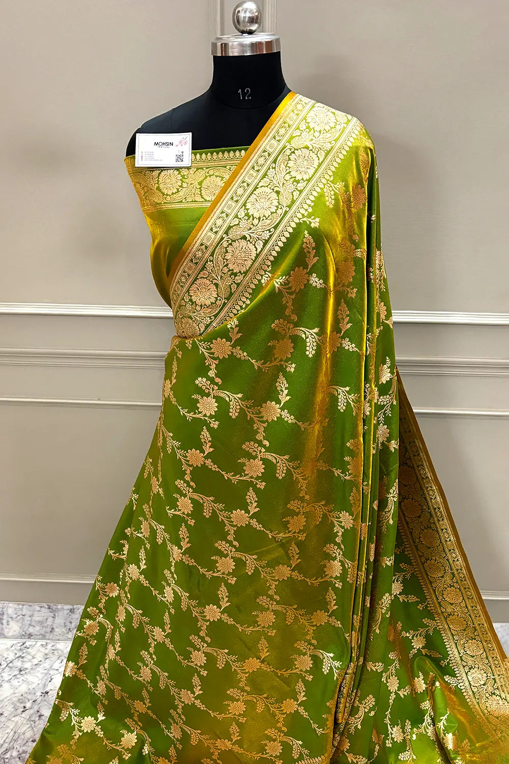 Mustard Zari Katan Satin Silk Banarasi Saree