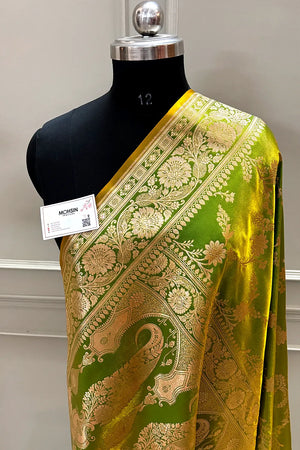 Mustard Zari Katan Satin Silk Banarasi Saree
