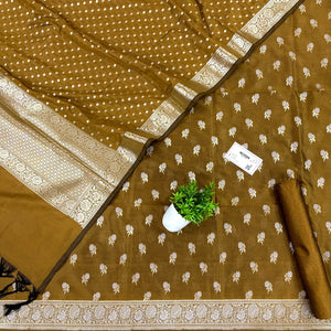 Mustard Zari Katan Silk Banarasi Suit