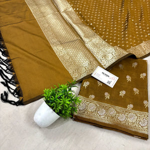 Mustard Zari Katan Silk Banarasi Suit