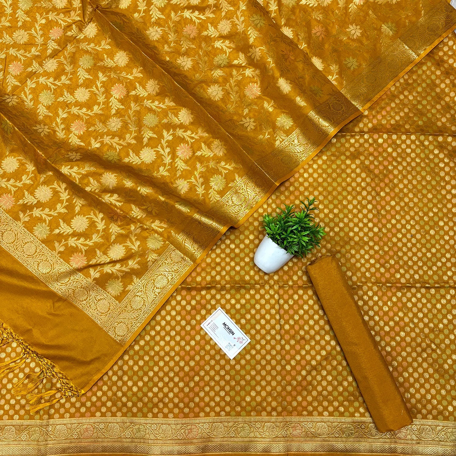 Mustard Zari Katan Silk Banarasi Suit