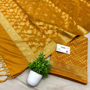 Mustard Zari Katan Silk Banarasi Suit