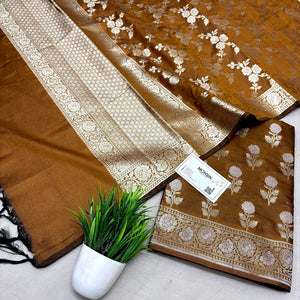 Mustard Zari Katan Silk Banarasi Suit