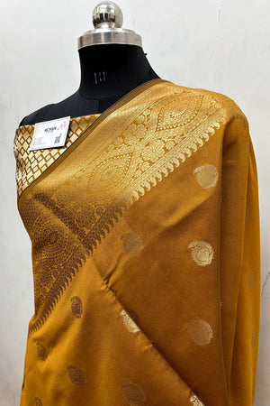 Mustard  Zari Semi Katan Silk Banarasi Saree