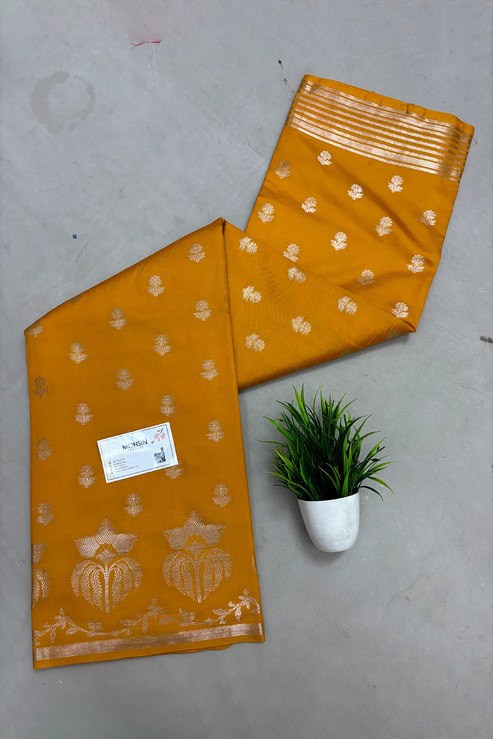 Mustard Zari Semi Katan Silk Banarasi Saree