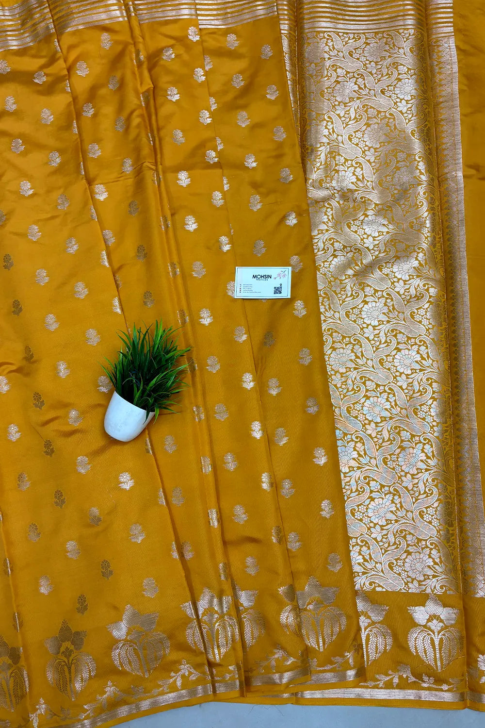 Mustard Zari Semi Katan Silk Banarasi Saree
