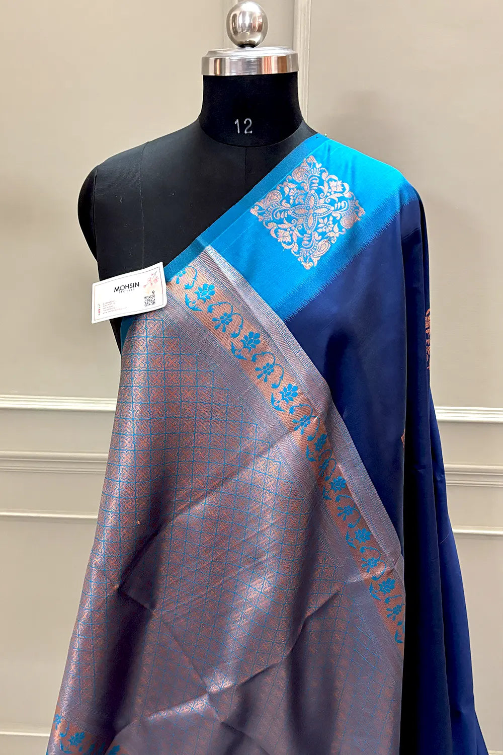 Navy Blue and Firozi Zari Silk Banarasi Saree